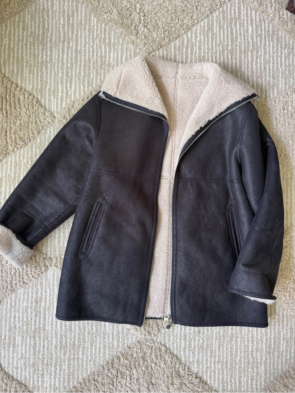 Mango Women’s Black Faux Shearling-Lined Coat Large